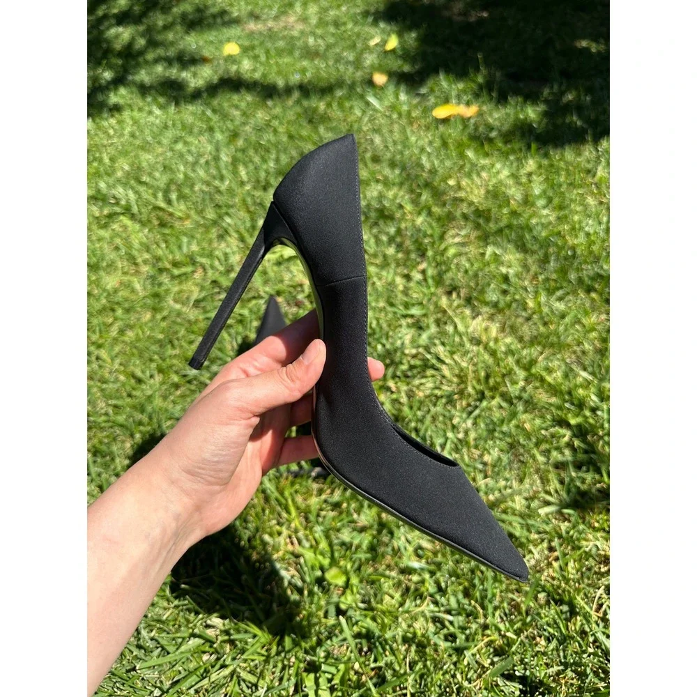 Saint Laurent Paris Anja Black Fabric Pointed Toe Pumps Stiletto Heels Size 38.5 - Picture 7 of 9